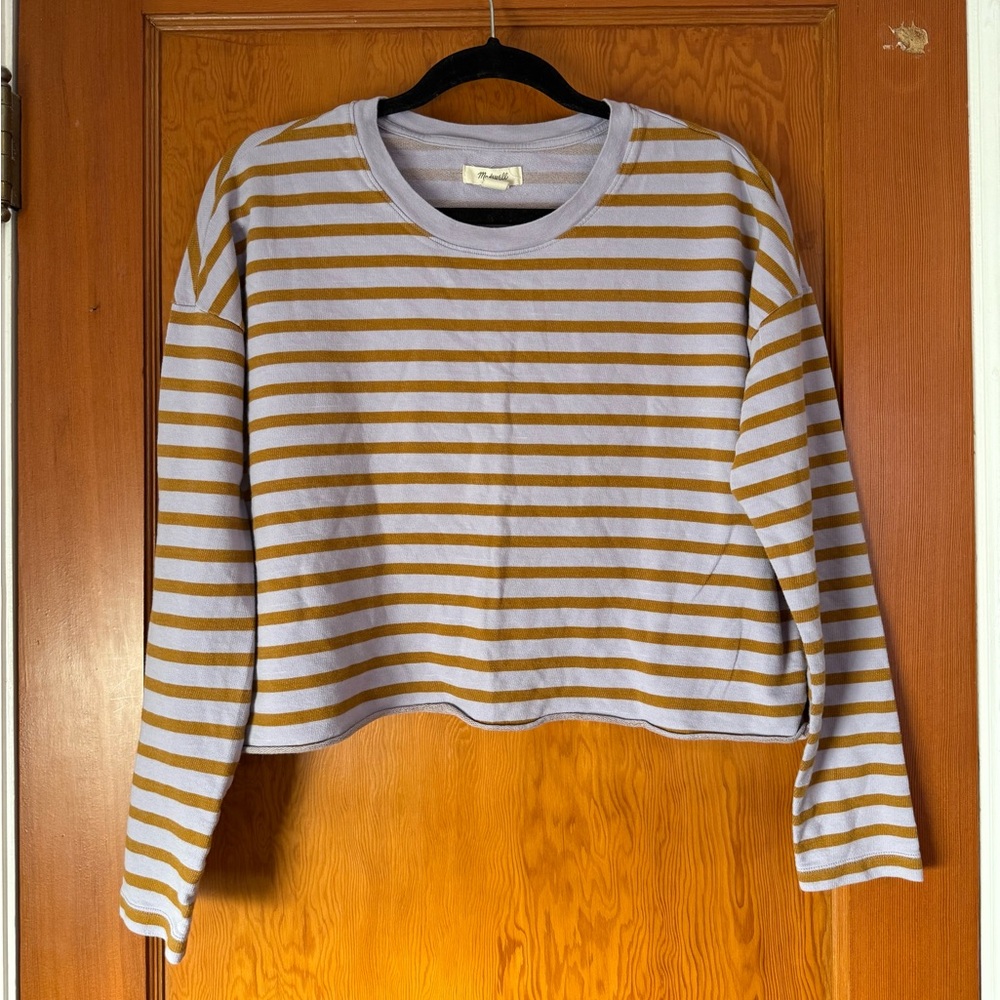 Madewell Size Small Cropped Striped Long Sleeve Lavender and Gold -small flaw